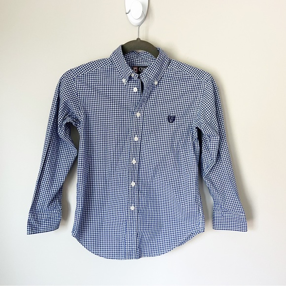 Chaps Other - Chaps Gingham Button Down Dress Shirt Navy Blue White Big Boy Small 8